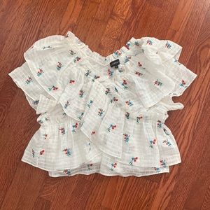 Callipygian | Opening Ceremony White Floral Embroidered Ruffle Top Size S